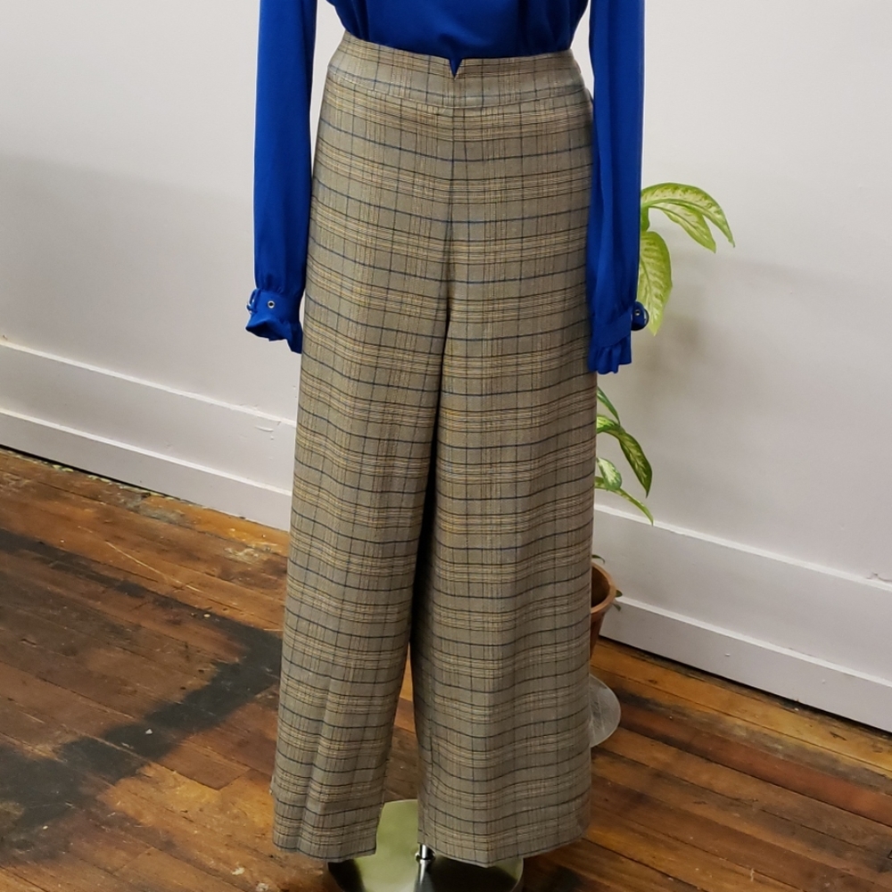 Tan plaid  wide leg pant